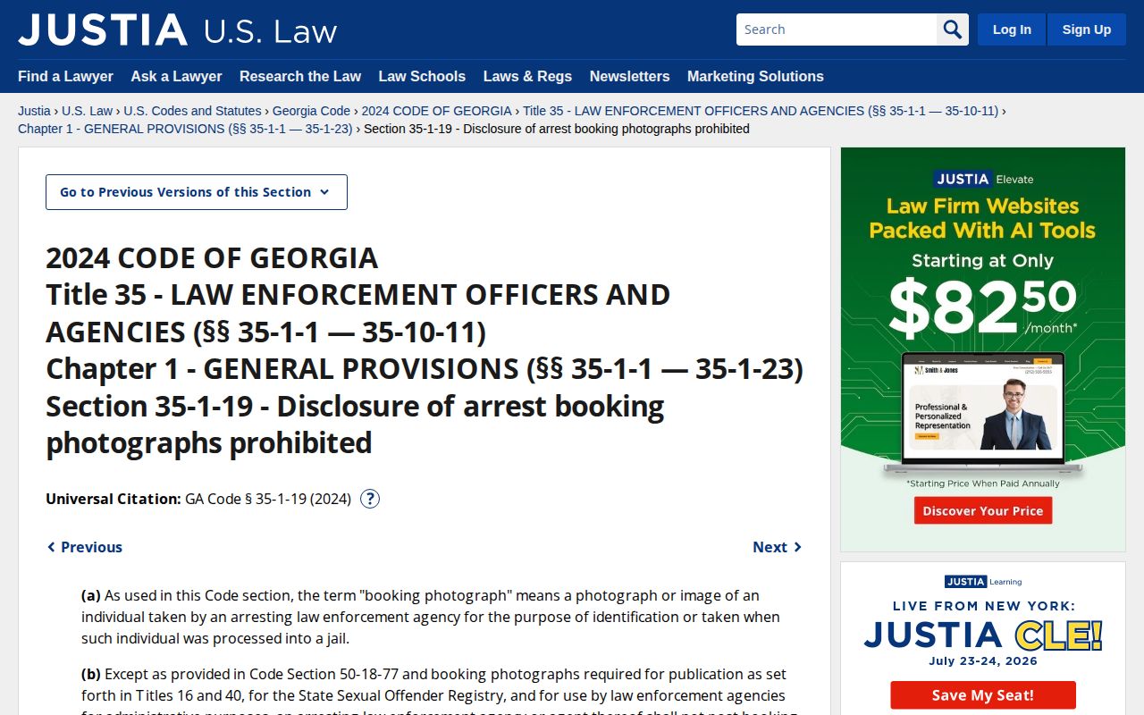 Georgia booking photo law for released Miller County inmate mugshots