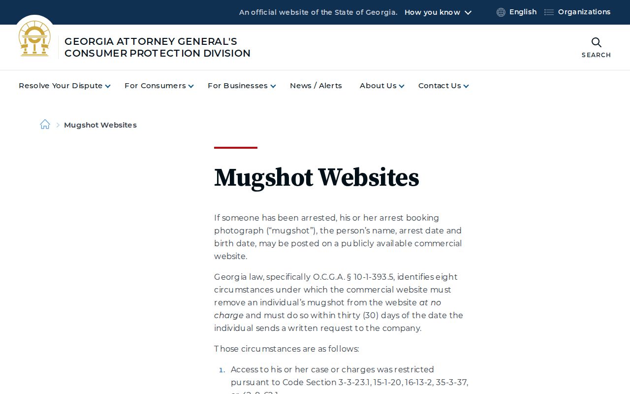 Georgia consumer removal rules for Miller County released inmate mugshots
