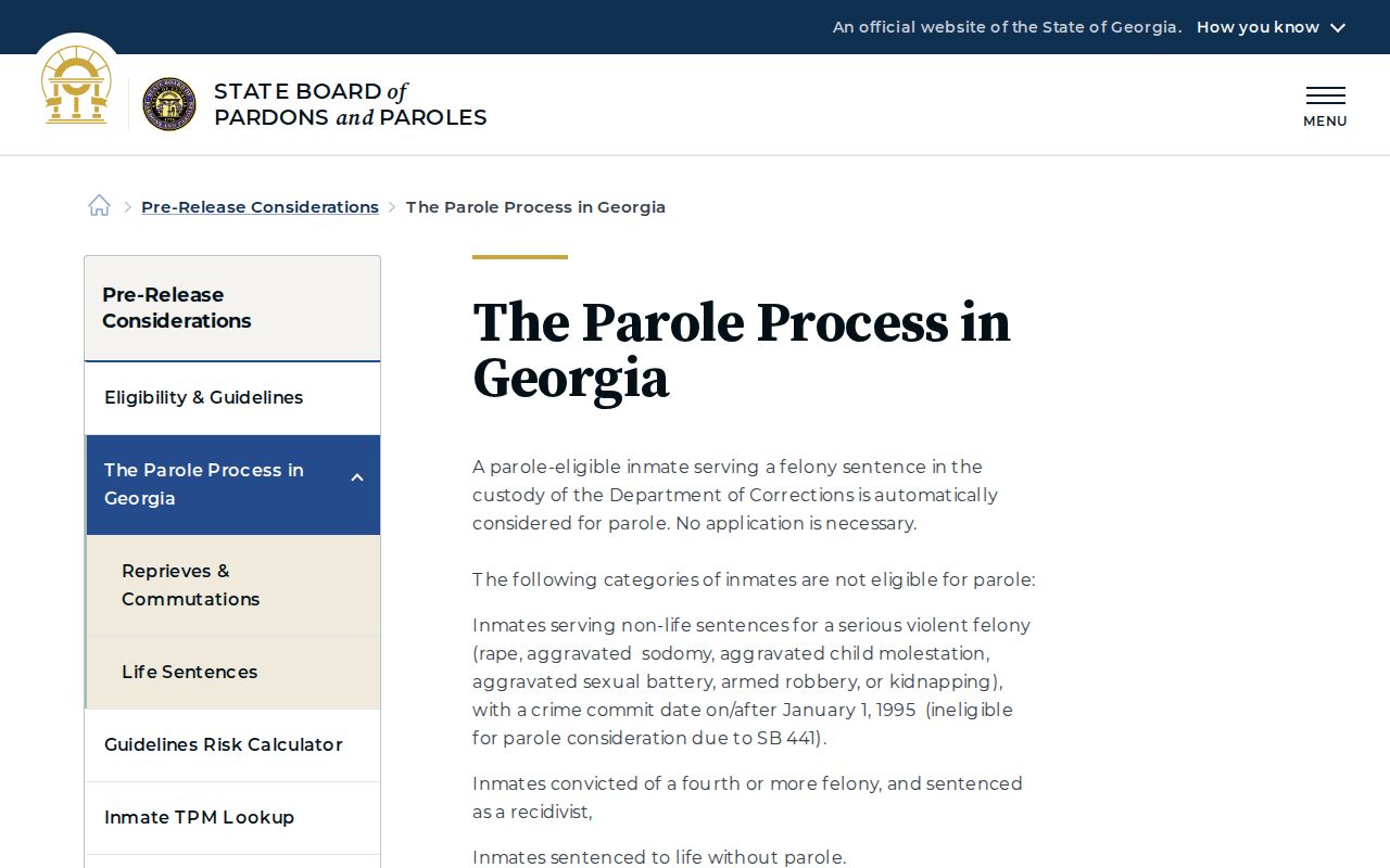 Georgia parole process for a Miller County projected release date