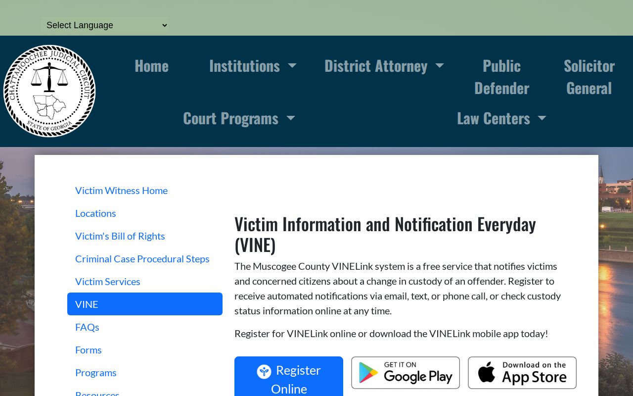 Georgia VINE notification details for a Miller County release check